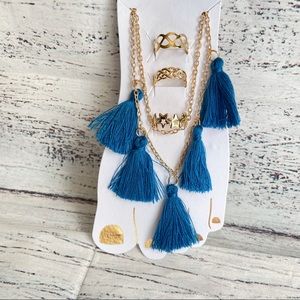 Teal Blue Poms/Gold 4pcs Set